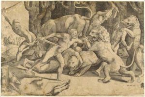 Combattimento di uomini e animali